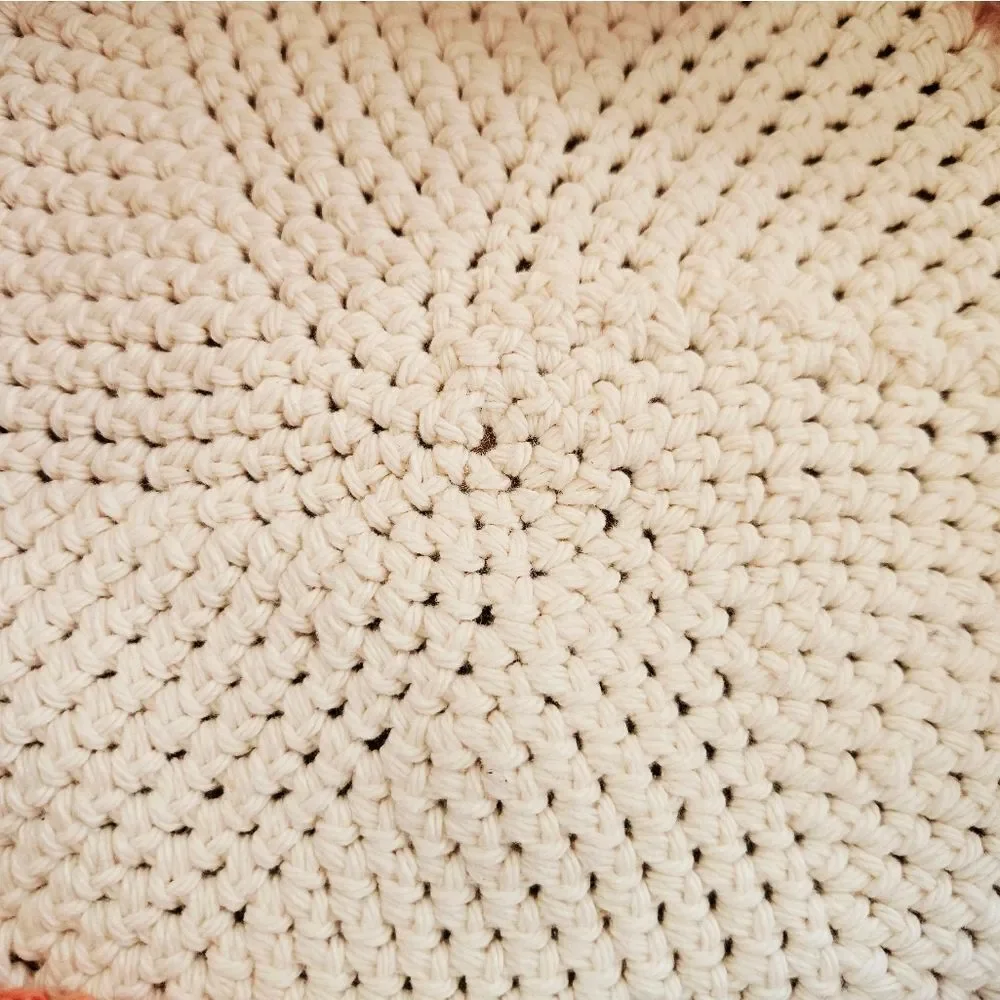 Hand Crochet Large Oversized Coral Colorblock Boho Handled Tote Market Beach Bag